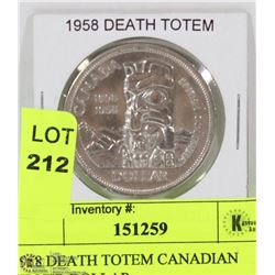 1958 DEATH TOTEM CANADIAN SILVER DOLLAR