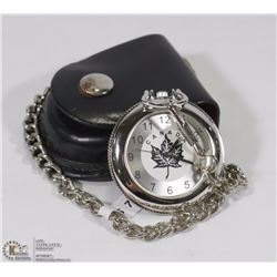 CANADA MAPLE LEAF POCKET WATCH W/ CASE AND CHAIN