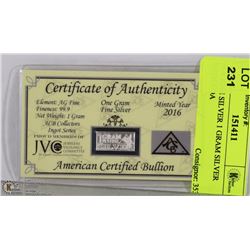 99.9 FINE SILVER 1 GRAM SILVER WITH COA