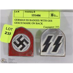 GERMAN SS BADGES WITH GES GESCH MARK ON BACK