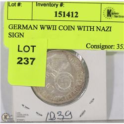 GERMAN WWII 1939-5 MARK COIN WITH NAZI SIGN