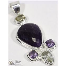 STERLING SILVER AMETHYST &CITRINE STONE PENDANT W/