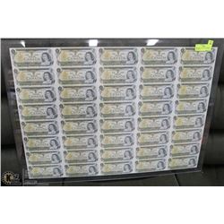 SHEET OF 1973 UNCUT CANADIAN $1.00 BILLS