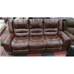 NEW BROWN LEATHER NAILHEAD ACCENT RECLINING SOFA