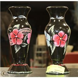 PAIR OF WOOD HANDPAINTED VASES