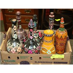 BOX OF ESTATE HANDPAINTED DECANTERS