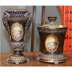 DECORATIVE 2 PIECE PILLAR CANDLE STAND AND DISH