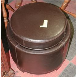 ROUND LEATHERETTE CONVERTIBLE STOOL/TRAY/OTTOMAN