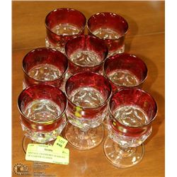 VINTAGE CRANBERRY GLASS SET OF 8 LIQUEUR GLASSES
