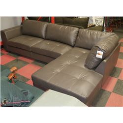 NEW GREY LEATHERETTE L SHAPED SECTIONAL W/ BUILT