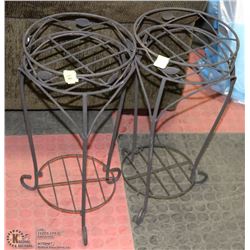 SET OF 2 BLACK WROUGHT IRON PLANT STANDS