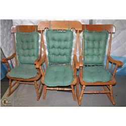 GROUP OF 3 ASSORTED MAPLE CHAIRS 2 ARE ROCKING