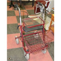 RED WALKER WITH TRAY, SEAT AND BASKET