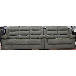 NEW DARK GREEN FABRIC RECLINING SOFA AND LOVE