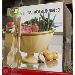 NEW 3PC CAPRI WOOD SALAD BOWL