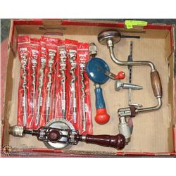 FLAT OF ESTATE HAND DRILLS & IRWIN DRILL BITS ETC