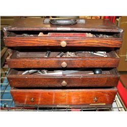 ANTIQUE WOOD CHEST WITH CONTENTS