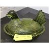 Image 1 : VINTAGE GREEN GLASS HEN ON NEST