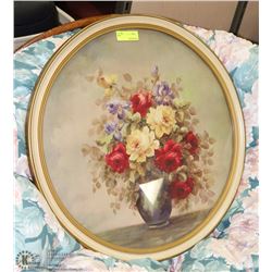 LARGE ROUND ESTATE FLORAL FRAMED PICTURE