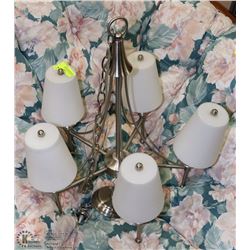 GLASS AND BRUSH NICKEL CHANDELIER WITH WHITE