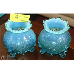 PAIR OF ESTATE BLUE ART GLASS VASES