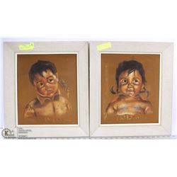 SET OF 2 VINTAGE FRAMED VELVET PRINTS BY