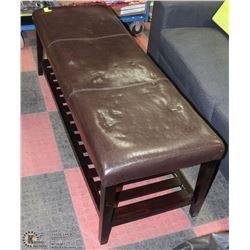 55"X20" BROWN LEATHERETTE ENTRANCE BENCH