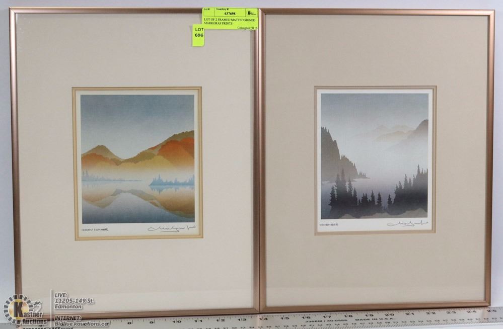 LOT OF 2 FRAMED MATTED SIGNED MARKGRAF PRINTS