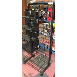 DOUBLE SIDED DISPLAY ON WHEELS WITH SOME PEGS