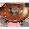 Image 1 : WOOD AND GLASS DECORATIVE COFFEE TABLE 38"D