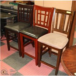 LOT OF 3 BAR HEIGHT WOOD CHAIRS
