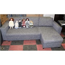 GREY FABRIC APT SIZE CHAISE LOUNGE SECTIONAL