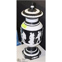 ESTATE BLACK AND WHITE 2 TONE LIDDED VASE
