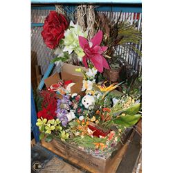 PALLET OF ASST SILKS, RIBBONS, ARTIFICIAL SILK