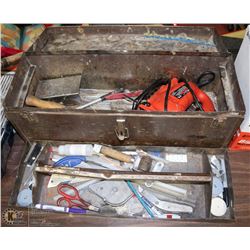 LARGE METAL TOOLBOX WITH CONTENTS INCL BLACK &