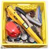Image 1 : BOX OF HAND TOOLS, LEVELS, LIGHT AND MORE