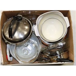 BOX OF ASSORTED MIXING BOWLS, HAND BLENDER & MORE