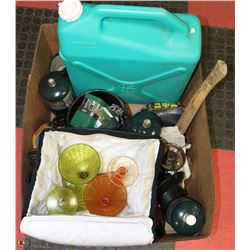 LARGE BOX OF CAMPING SUPPLIES INCL. -