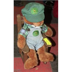 JOHN DEERE BEAR IN WOOD ROCKING CHAIR