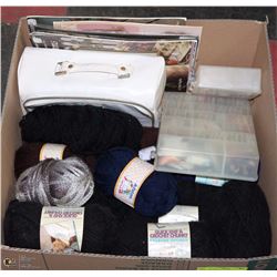 LARGE BOX W/CROSS STITCH SUPPLIES, BOOKS