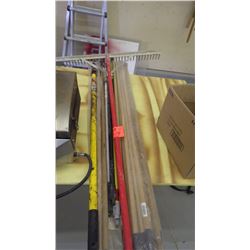 1 package of broom handles / landscape rake / printers pole and assorted metal and wood handles
