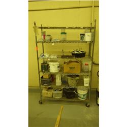 H.D SS 6 shelf stand on wheels with contents (bolts, screws, washers, nails, fasteners, etc