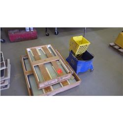 H.D. mop pail and unused 32"x18" and 28"x35"sealed units windows
