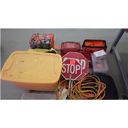 Pallet of safety equipment plus  2 new auto emergency kits, first aid kits, etc