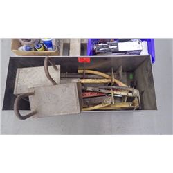 Assorted brick tongs (aprox 9) and 2 man made stone grapples