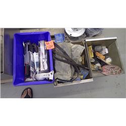 3 boxes of misc knives, keyhole saws, drywall knives, insullation knives, bungee cords plus unused a