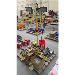 2 tripod work lights / 2 small work lamps / box spray foam insulation / 2 new castor wheels assembli