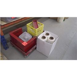 H.D. cart on rollers with contents an 3 rolls of shrink wrap