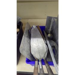 1 tub with with W. Rose Pro Narrow London trowels / concrete floats and mortar trays (mud