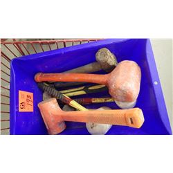 Tub of sledge hammers, dead blo hammers and rubber mallets